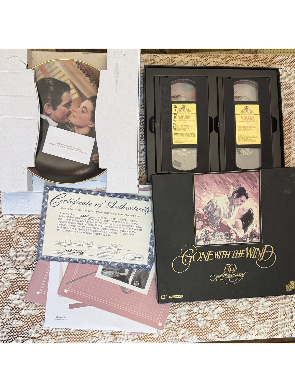 Gone With the Wind 50th Anniversary VHS Gift Set + Ltd Ed Collector Plate COA
